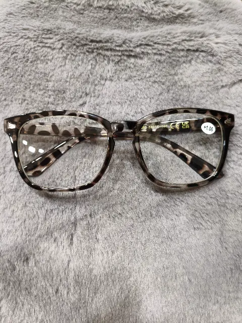 Gafas de lectura rectangulares de carey marrón y crema con graduación +1.00, vista 1